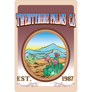 Twentnine Palms  Ca est 1987   Desert Scene Circle on Rectangle Sticker