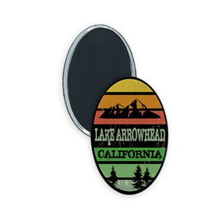 Lake Arrowhead  California   Striped Vertical Oval with Trees Oval Badge Magnet