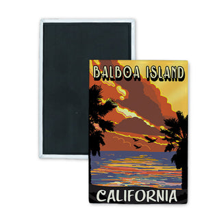 Balboa Island  California   Retro Sunset Rectangle Badge Magnet