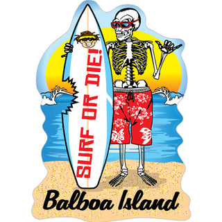 Balboa Island   Surf Or Die Skeleton Sticker