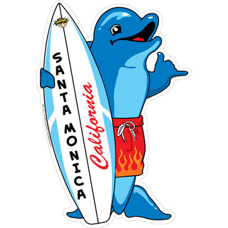 Santa Monica  California   Standing Surfboard Dolphin Sticker
