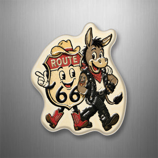 Route 66 Cartoon Sign Mascot Biker Donkey 3D Magnet