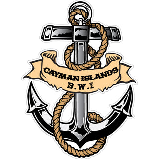 Cayman Islands B.W.I Anchor with Rope and Banner Sticker