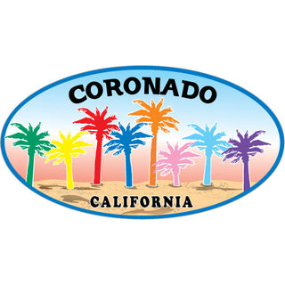 Coronado  CA   8 Colored Palms Sand Oval Sticker