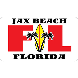 OK3 Jax Beach Florida Fat Letters with Surfboard & Palm Trees Sticker