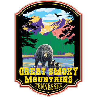 Great Smoky Mountains  Tennessee   Bear Family in Mountain Stream Sticker