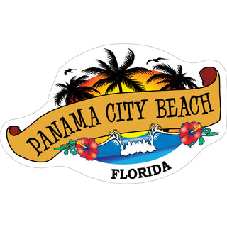 OK4 Panama City Beach Scroll Banner Beach Wave Palms (28698) Sticker