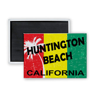 Huntington Beach  California Palm Tree Rasta Flag Rectangle Badge Magnet