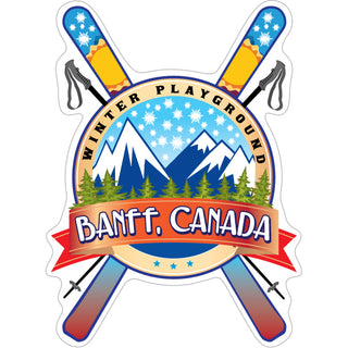 Banff Canada Winter Playground with Skis Sticker
