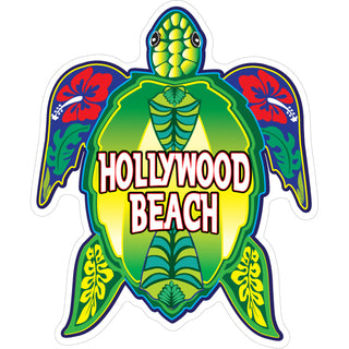 Hollywood Beach   Turtle With Red Flowers Vertical Sticker