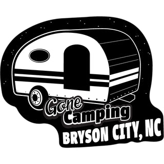Bryson City  NC Gone Camping Black & White Sticker