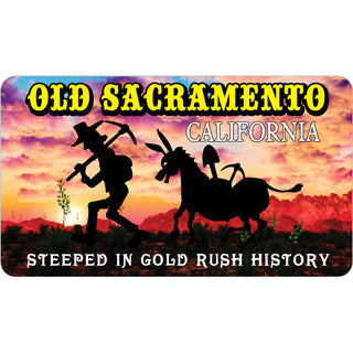 Old Sacramento Miner and Donkey Silhouette Cloudy Sunset Sticker