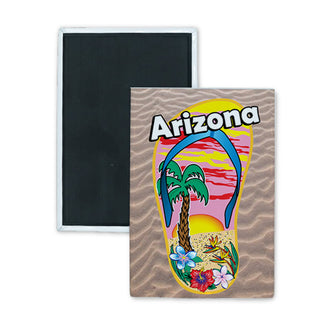 Arizona Single Flip Flop with Palm & Sun Vertical Rectangle Badge Magnet