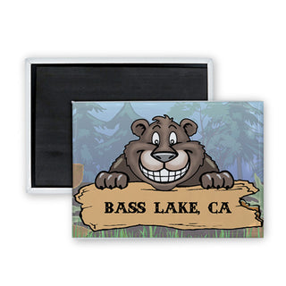 Bass Lake  CA   Smiling Bear Rectangle Badge Magnet