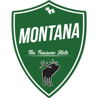 Montana   Elk on Green Vertical Shield Sticker