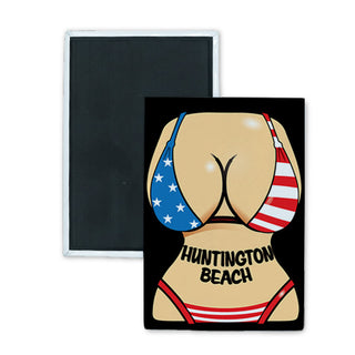 Huntington Beach Flag Bikini Front Torso Rectangle Badge Magnet