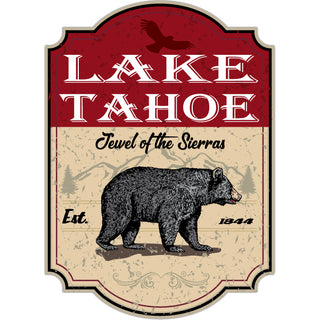 Lake Tahoe   Red Bear Sign Vertical Sticker