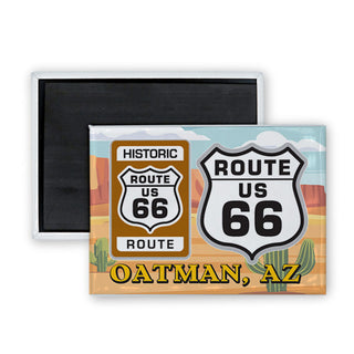 Oatman   Historic Brown Sign & Black White Shield Rectangle Badge Magnet