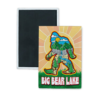 Big Bear Lake Bigfoot Walking Mountain Scene Rectangle Badge Magnet