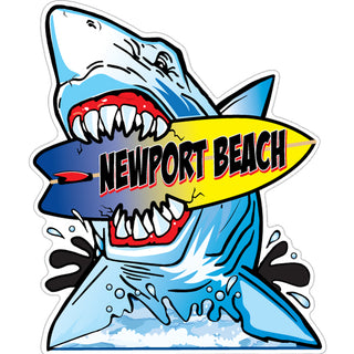 Newport Beach   Shark Chomping Surfboard Sticker