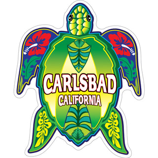 Carlsbad  CA Green Turtle w Red Flowers Sticker