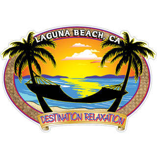 OK4 Laguna Beach CA Hammock Side Palm Trees Oval Sticker