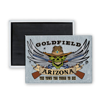Goldfield  Arizona   Skull with Rifles and Wings Rectangle Badge Magnet