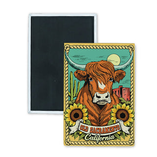Old Sacramento  California   Scottish Highland Cow Desert Rectangle Badge Magnet