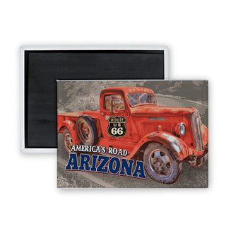 Arizona   Route 66 Old Red Truck Rectangle Badge Magnet