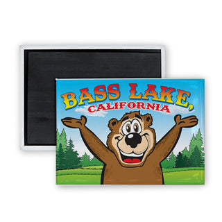 BASS LAKE HAPPY BEAR Rectangle Badge Magnet
