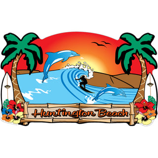 Huntington Beach   Surfer Dolphin Scene Sticker