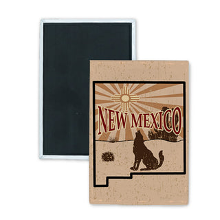 New Mexico   Zia Sun & Coyote State Shape Rectangle Badge Magnet