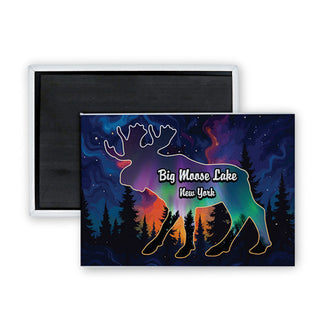 Big Moose Lake  New York   Northern Lights Moose Rectangle Badge Magnet