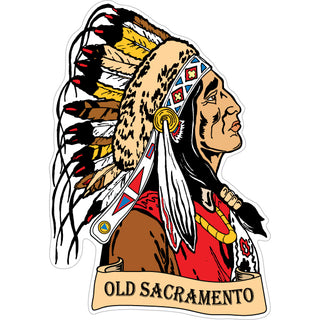 Old Sacramento Antique Native American Chief Side View Sticker