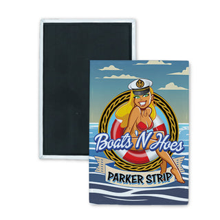 Parker Strip   Boats N Hoes Bikini Girl Captain's Hat Rectangle Badge Magnet