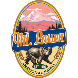 Mt. Lassen National Park   Oval With Bear & Mountains Sticker
