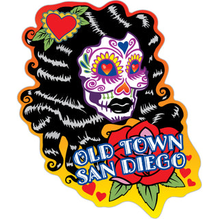 OK4 Old Town San Diego Female Black Hair Skull (00668) Sticker