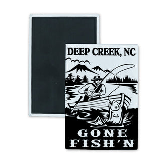 Deep Creek  NC   Vintage Gone Fishin Cartoon Rectangle Badge Magnet