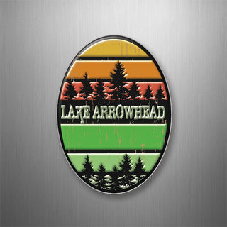 Lake Arrowhead  California   Striped Vertical Oval with Trees 3D Magnet