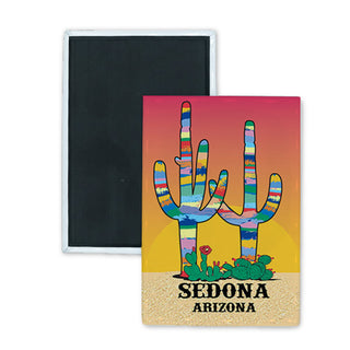 Sedona Colorful Cactus Vertical  Rectangle Badge Magnet