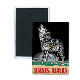 Haines  Alaska   Wolf Moon Rectangle Badge Magnet