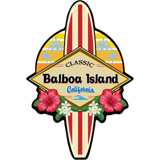 Balboa Isalnd  CA Retro Floral Surfboard Sticker