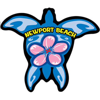 Newport Beach   Blue Turtle with Pink Flower Vertical Sticker