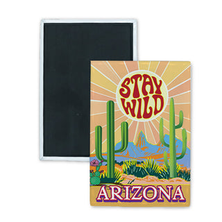 Arizona   Stay Wild Sun Cactus Rectangle Badge Magnet