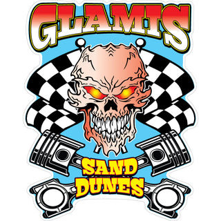 Glamis   Checkered Flag Skull & Pistons Sticker