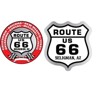 Seligman AZ   Route 66 Red Round & Shield Sticker