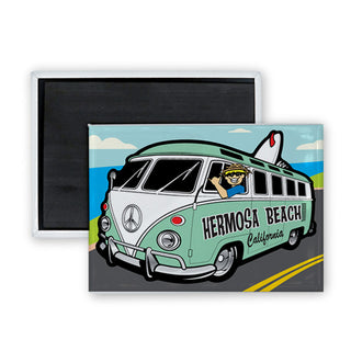 Hermosa Beach CA Bus Corner View Rectangle Badge Magnet