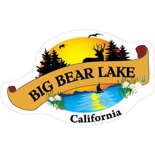 Big Bear  California   Lake & Pines Trees Scroll Sticker