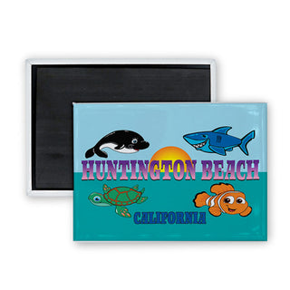 Huntington Beach  California Kid Sea Creatures clown fish  shark  turtle  and orca Rectangle Badge Magnet