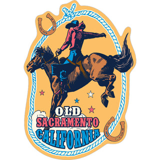 Old Sacramento California Cowboy on Bucking Bronco Sticker